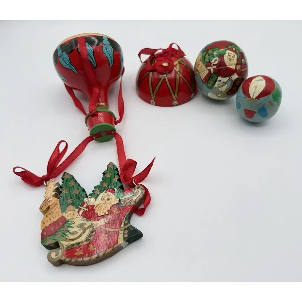 Nesting Doll Style Hot Air Balloon Santa & Sleigh Hand Painted Christmas Decor